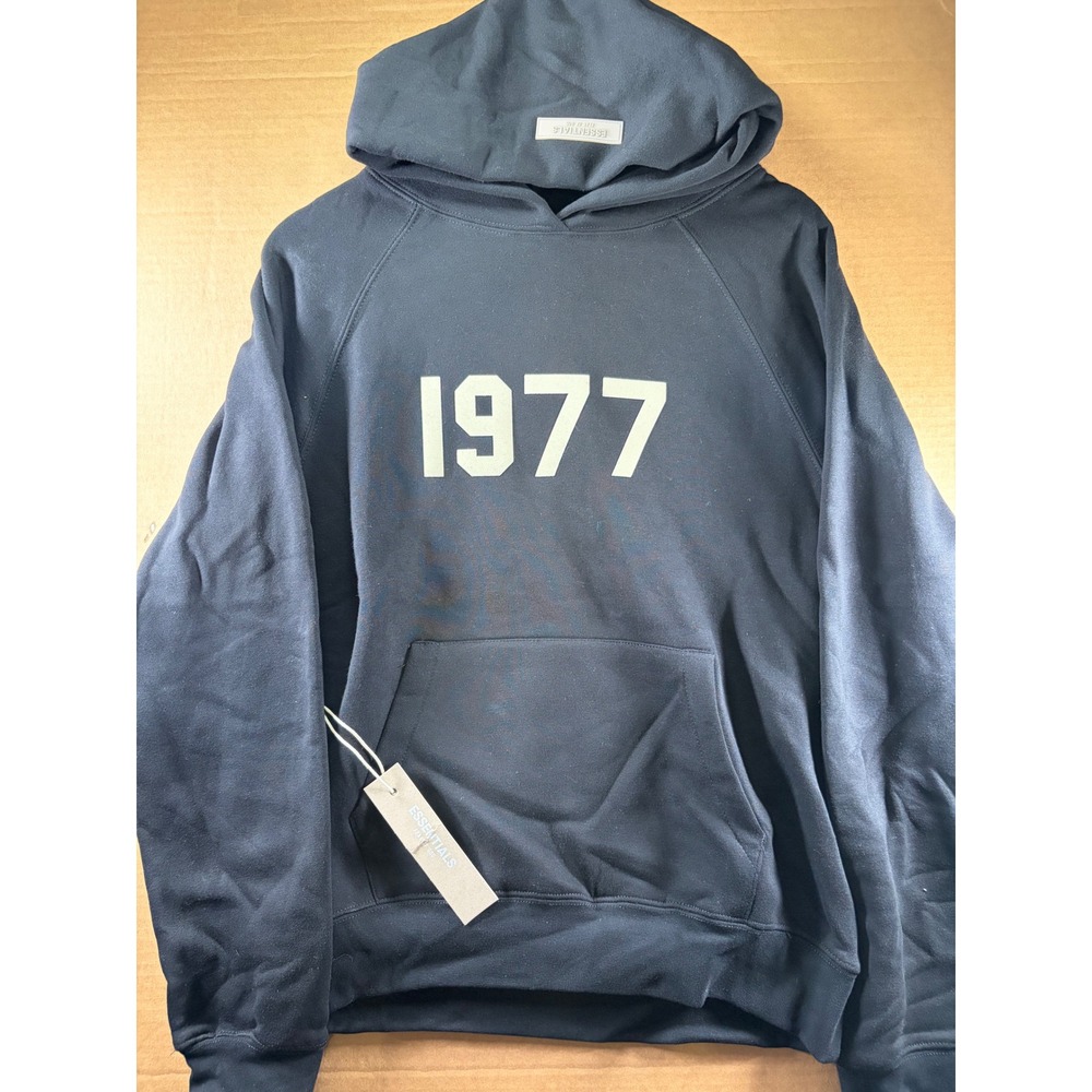 Fear of God Essentials Hoodie Mens Small Iron Black 1977 Graphic Oversized NEW